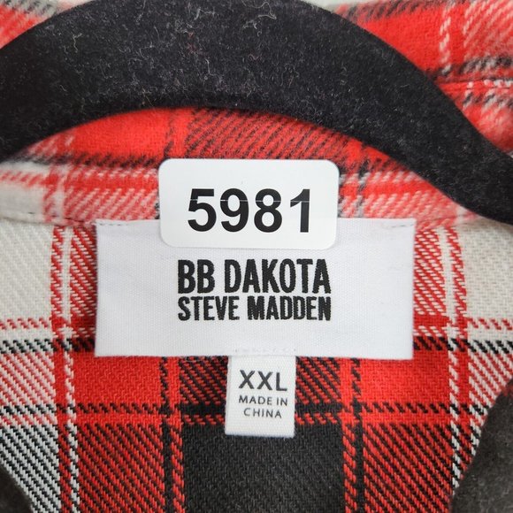 BB Dakota Shirt Jacket Womens XXL Red White Buffalo Plaid Steve Madden Shacket - Picture 6 of 11